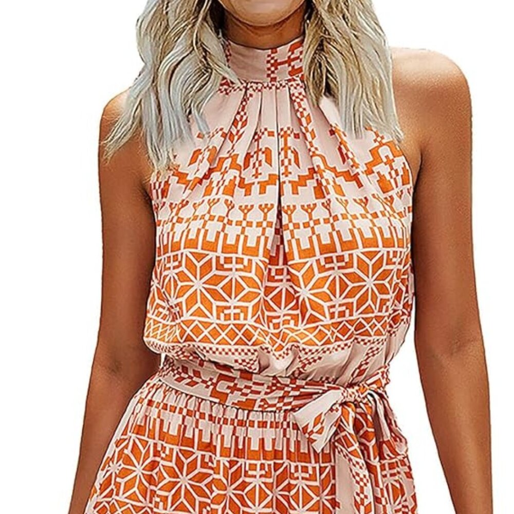 NWT BTFBM L Orange Halter Neck Ruffle A-Line Sundress